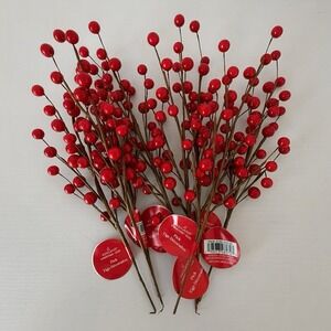 Ashland Christmas Shiny Red Berry Pick Lot Holiday Floral Stems Tree Decor 8 Pc